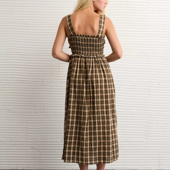 AE Sweetheart Neckline Midi Dress, Plaid, XS - Picture 3 of 5